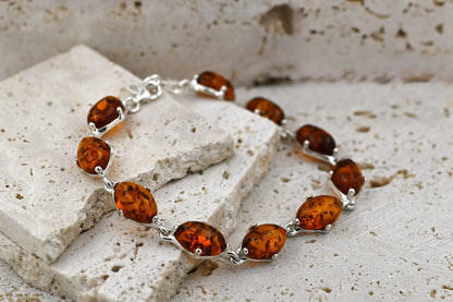 Amber Glow Bracelet, Cognac, Silver 925