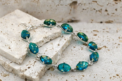 Amber Glow Bracelet, Blue, Silver 925