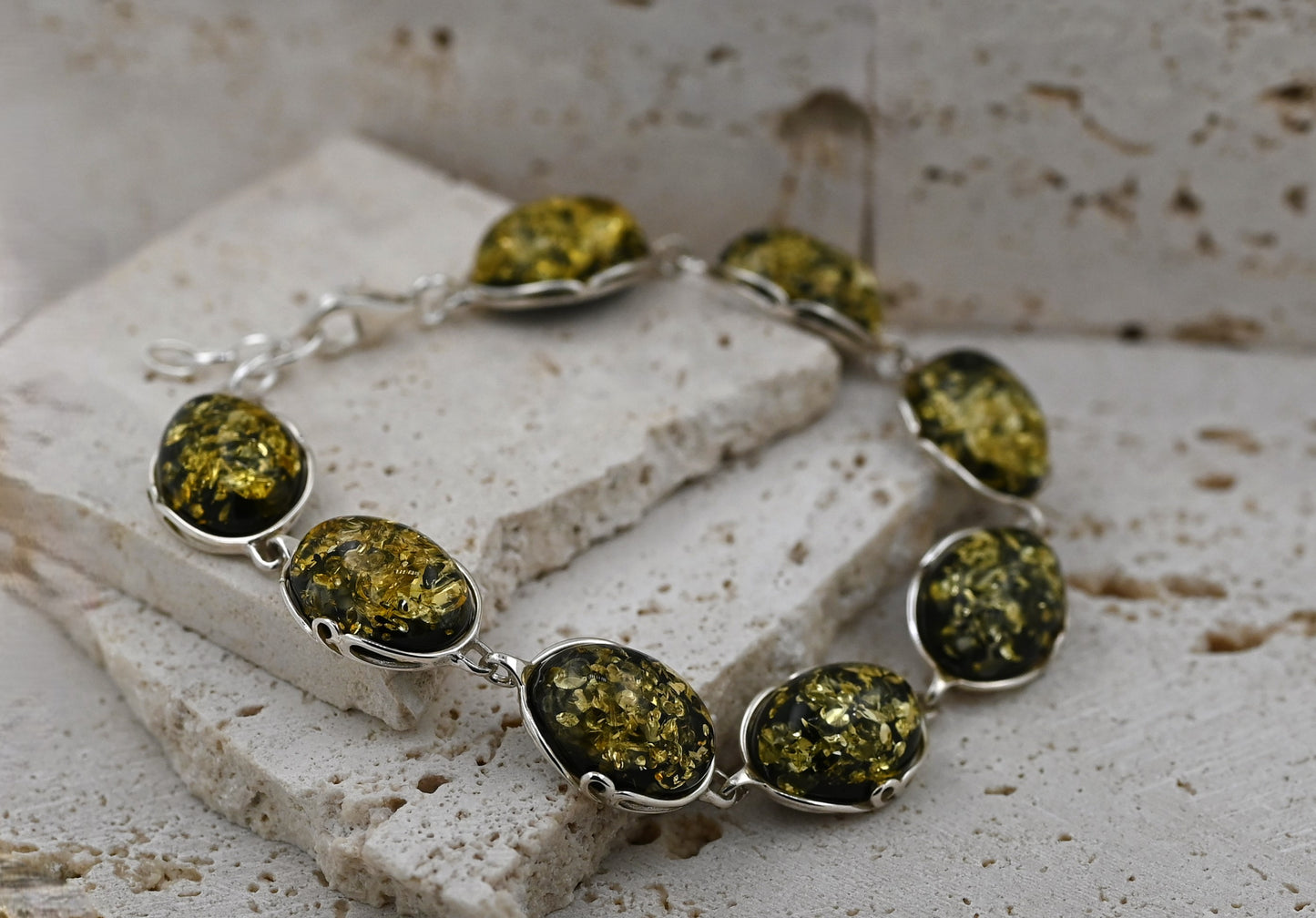 Amber Harmony Bracelet, Green, 925 Silver