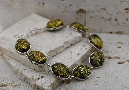 Amber Harmony Bracelet, Green, 925 Silver