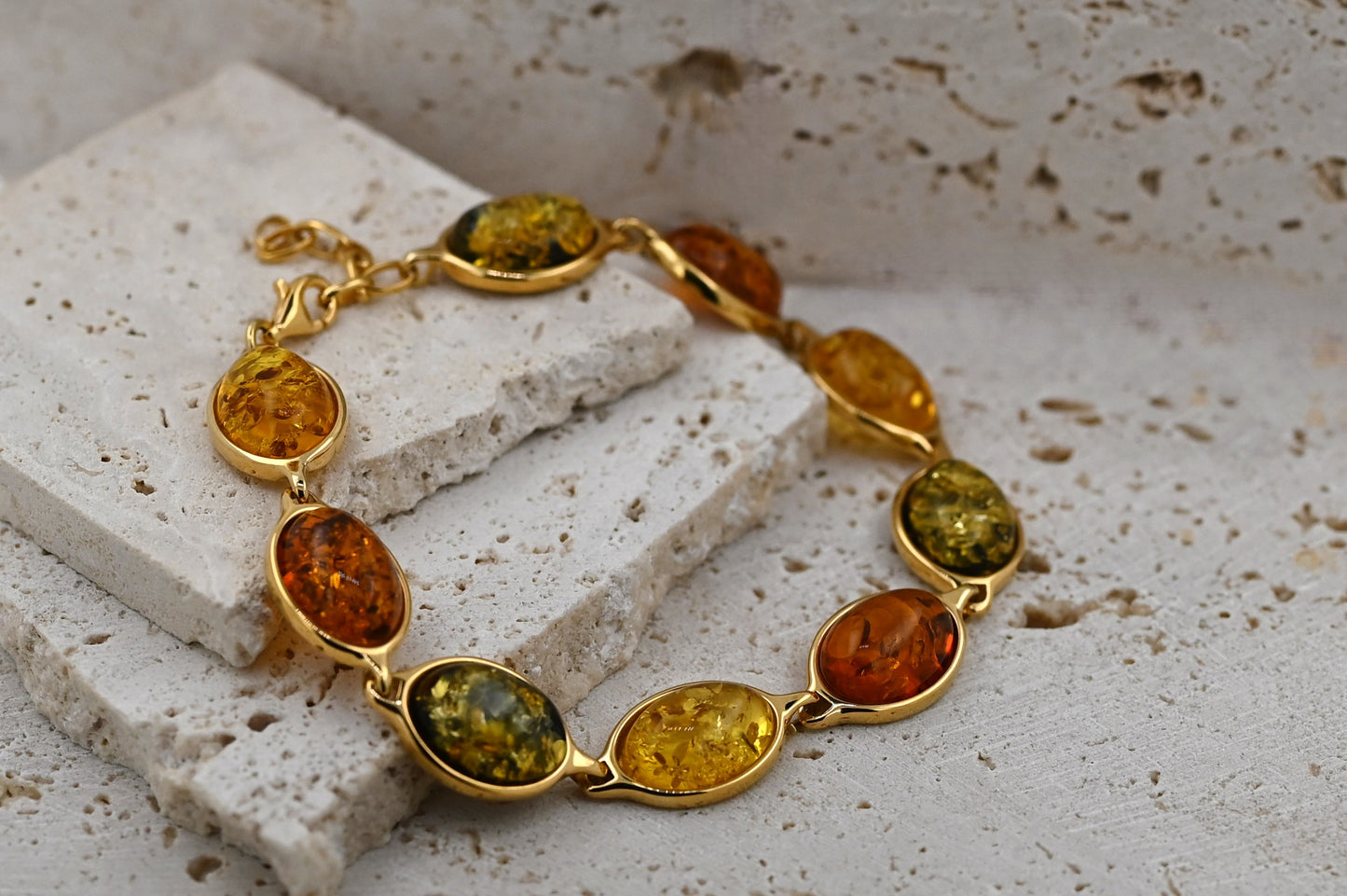 Amber Elegance Bracelet, Multicolor, Gold-plated silver