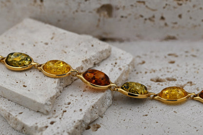 Amber Elegance Bracelet, Multicolor, Gold-plated silver