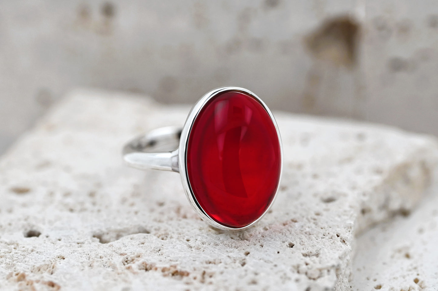 Classic Amber Ring, Red, Silver 925