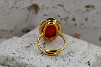 Amber Wave Ring, Red, Gold-plated Silver