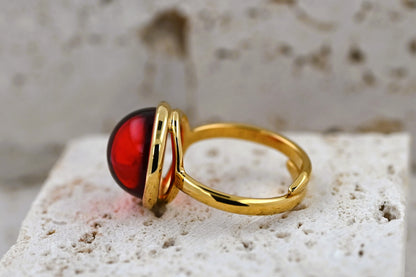 Amber Aura Ring, Red, Gold Plated Silver