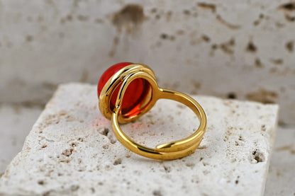 Amber Aura Ring, Red, Gold Plated Silver