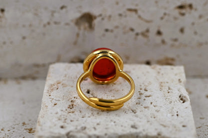 Amber Aura Ring, Red, Gold Plated Silver