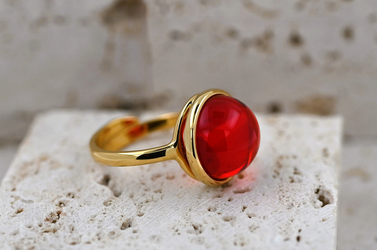 Amber Aura Ring, Red, Gold Plated Silver