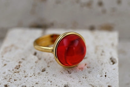 Amber Aura Ring, Red, Gold Plated Silver