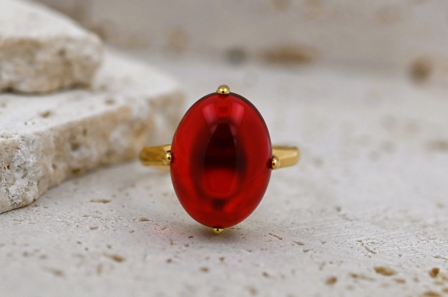 Amber Glow Ring, Red, Gold-plated Silver