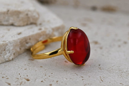 Amber Glow Ring, Red, Gold-plated Silver