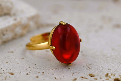 Amber Glow Ring, Red, Gold-plated Silver