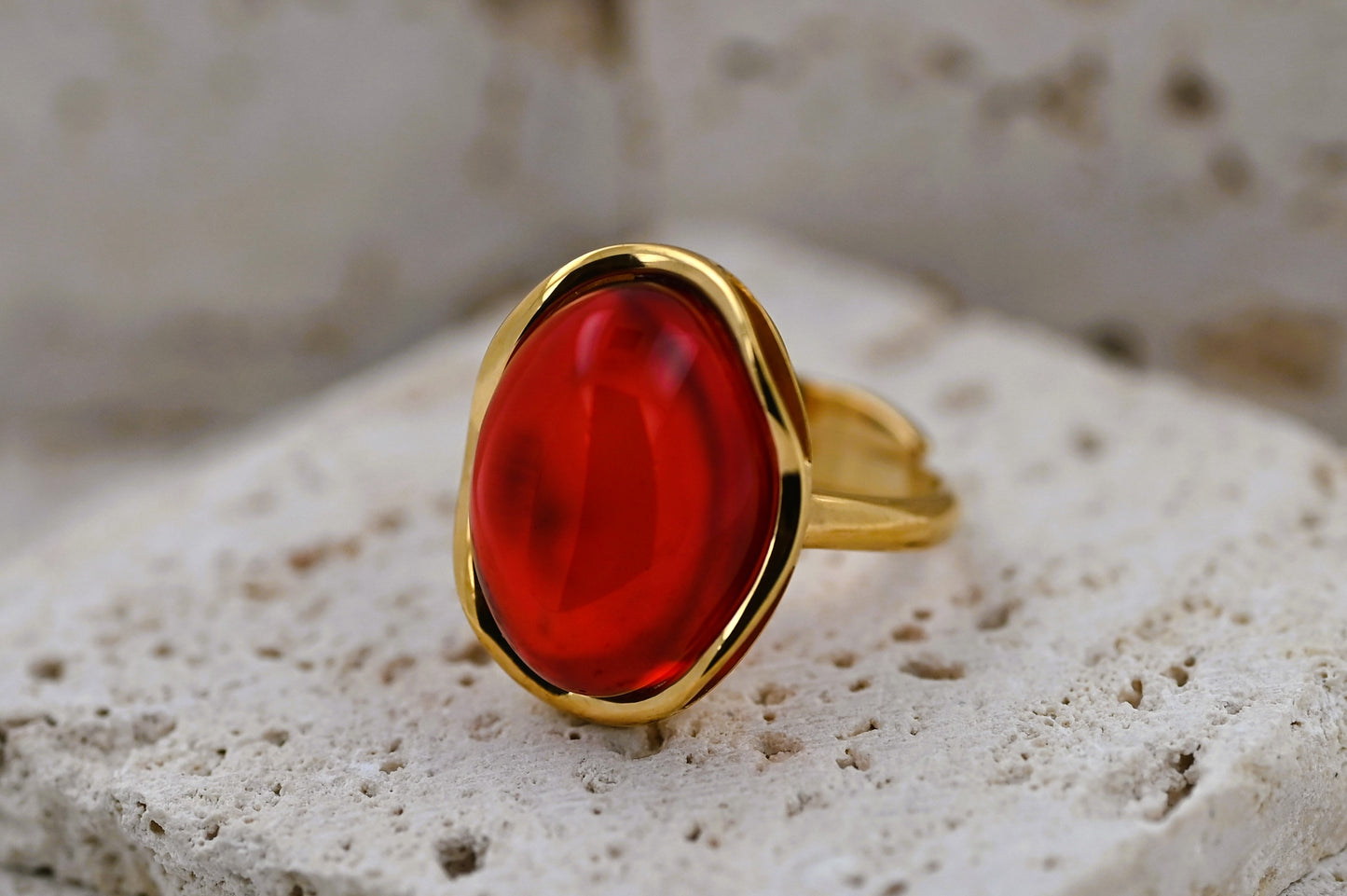 Amber Wave Ring, Red, Gold-plated Silver