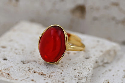 Amber Harmony Ring, Red, Gold-plated Silver