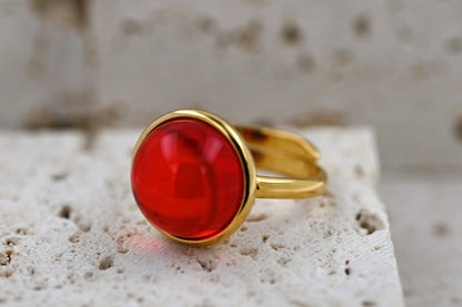 Amber Aura Ring, Red, Gold Plated Silver