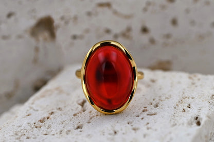 Amber Wave Ring, Red, Gold-plated Silver