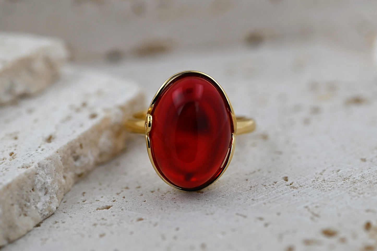 Amber Harmony Ring, Red, Gold-plated Silver