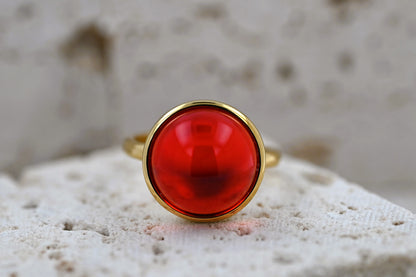 Amber Aura Ring, Red, Gold Plated Silver