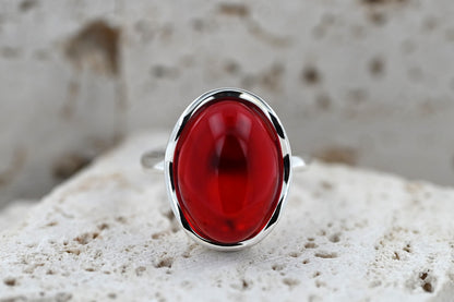 Amber Wave Ring, Red, Silver 925