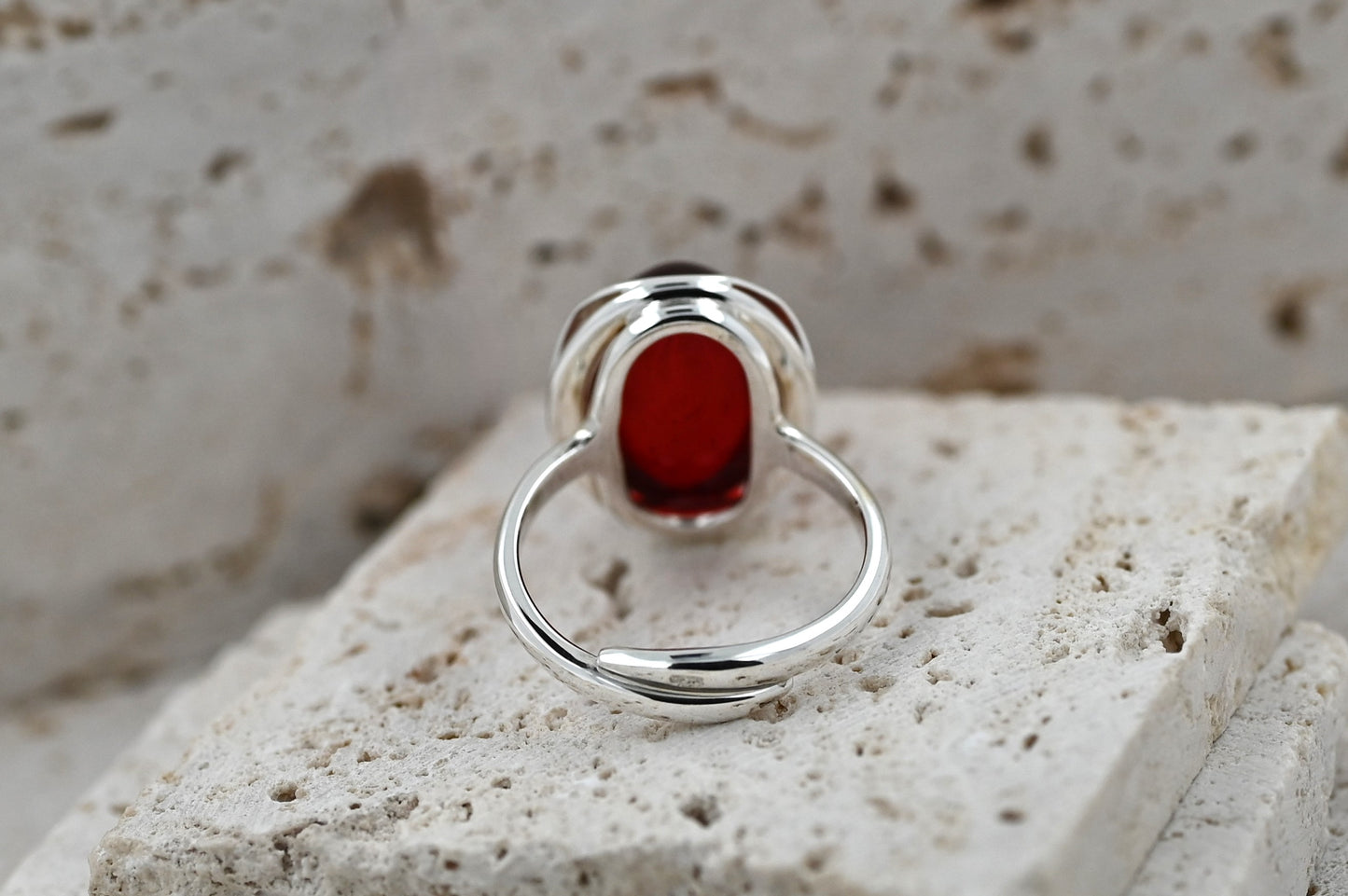 Amber Wave Ring, Red, Silver 925