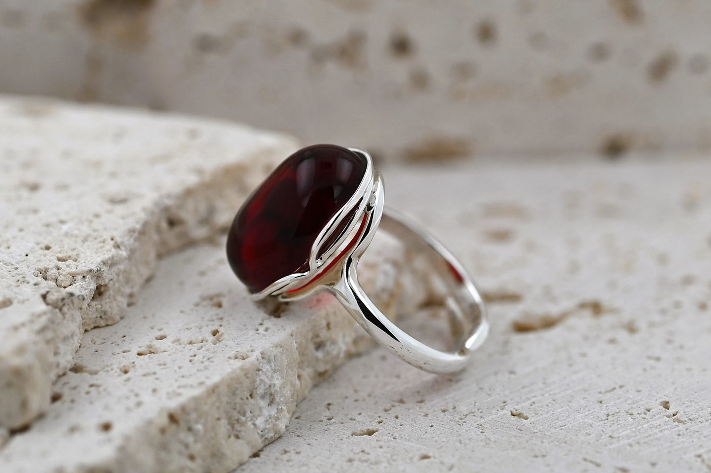 Amber Harmony Ring, Red, Silver 925