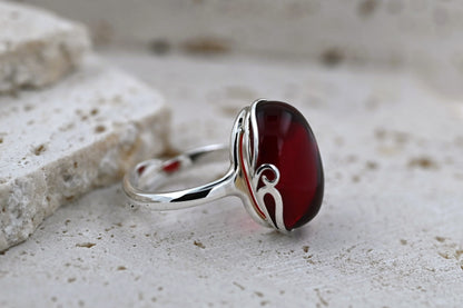 Amber Harmony Ring, Red, Silver 925