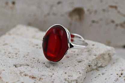 Amber Harmony Ring, Red, Silver 925