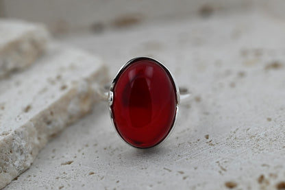 Amber Harmony Ring, Red, Silver 925