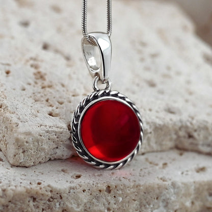 Wisiorek Bursztynowa Aureola, Czerwony, Srebro 925