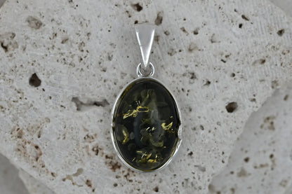 Wisiorek Bursztynowa Harmonia, Zielony, Srebro 925