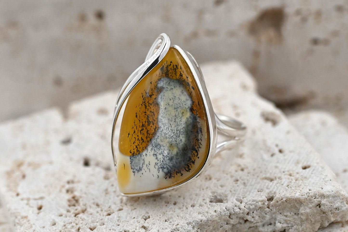 Modern Unique White Baltic Amber, Silver 925