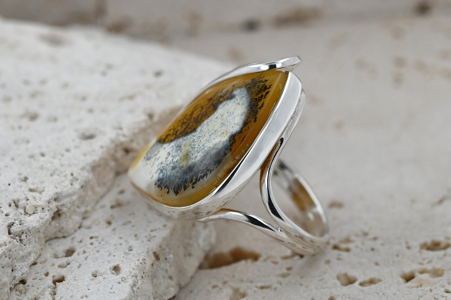 Modern Unique White Baltic Amber, Silver 925