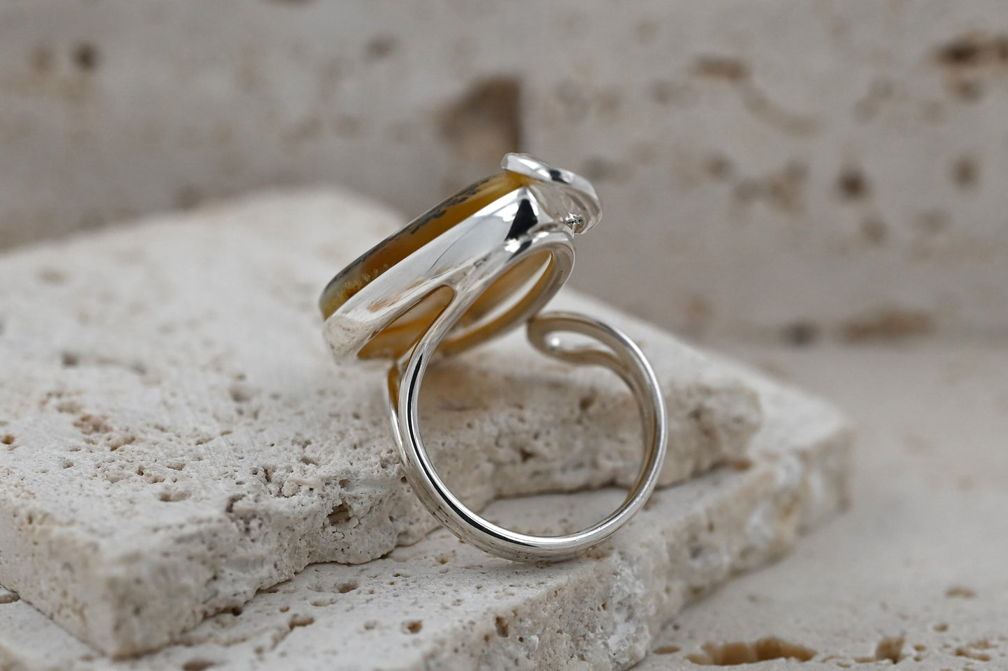 Modern Unique White Baltic Amber, Silver 925