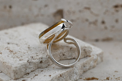 Modern Unique White Baltic Amber, Silver 925