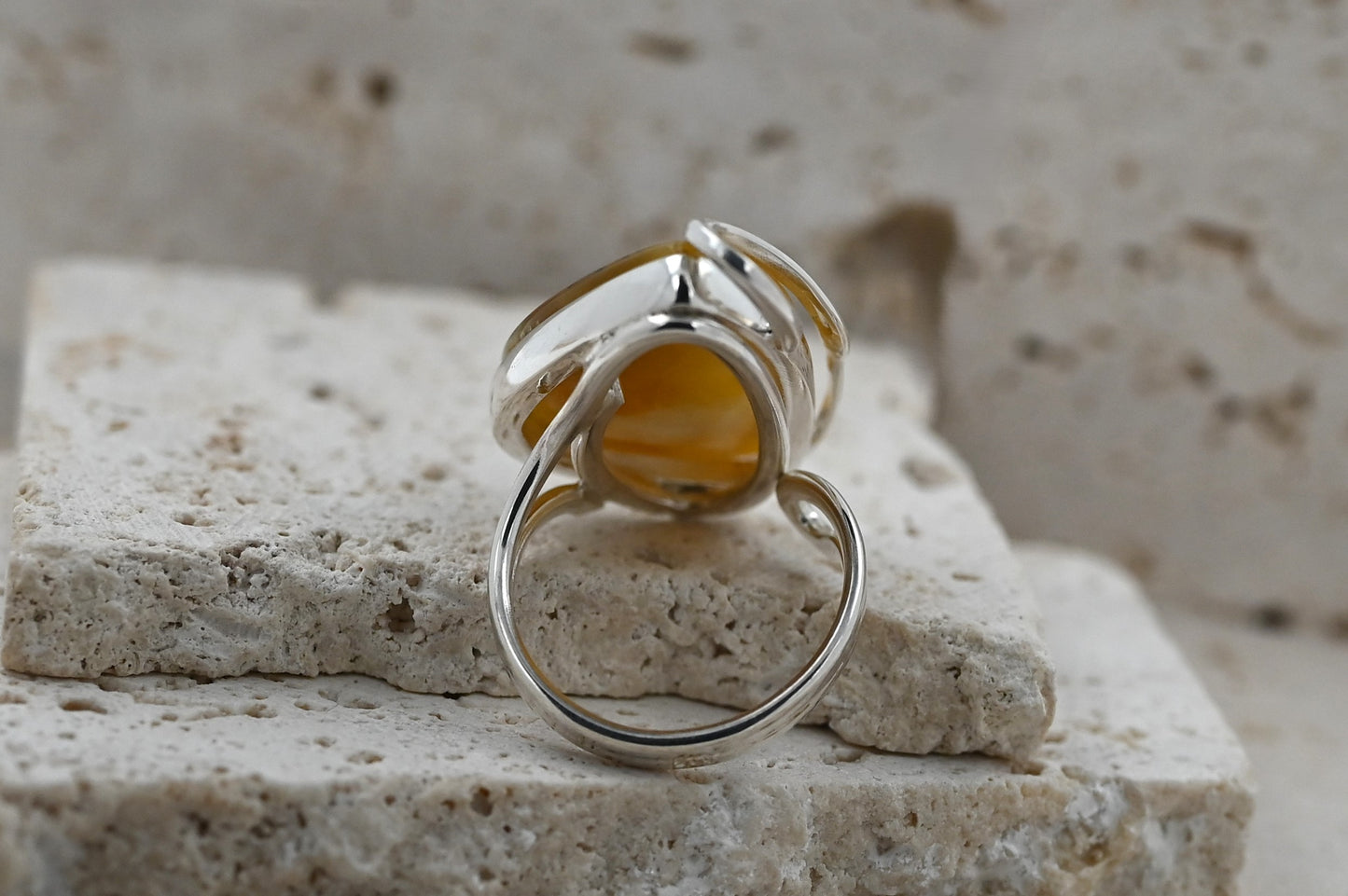 Modern Unique White Baltic Amber, Silver 925