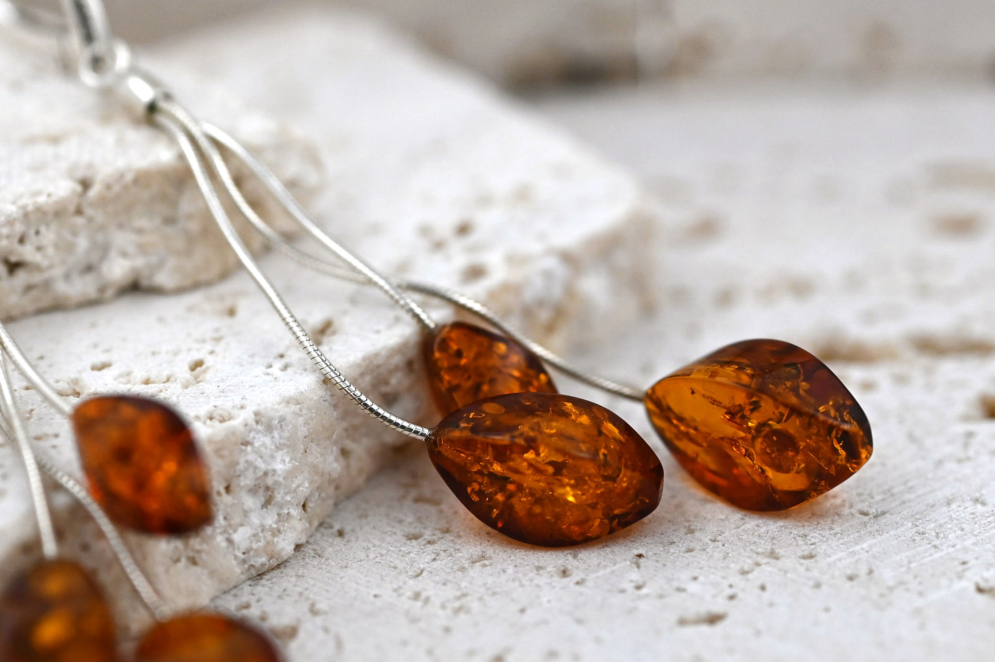 Amber Stars Earrings, Cognac, 925 Silver