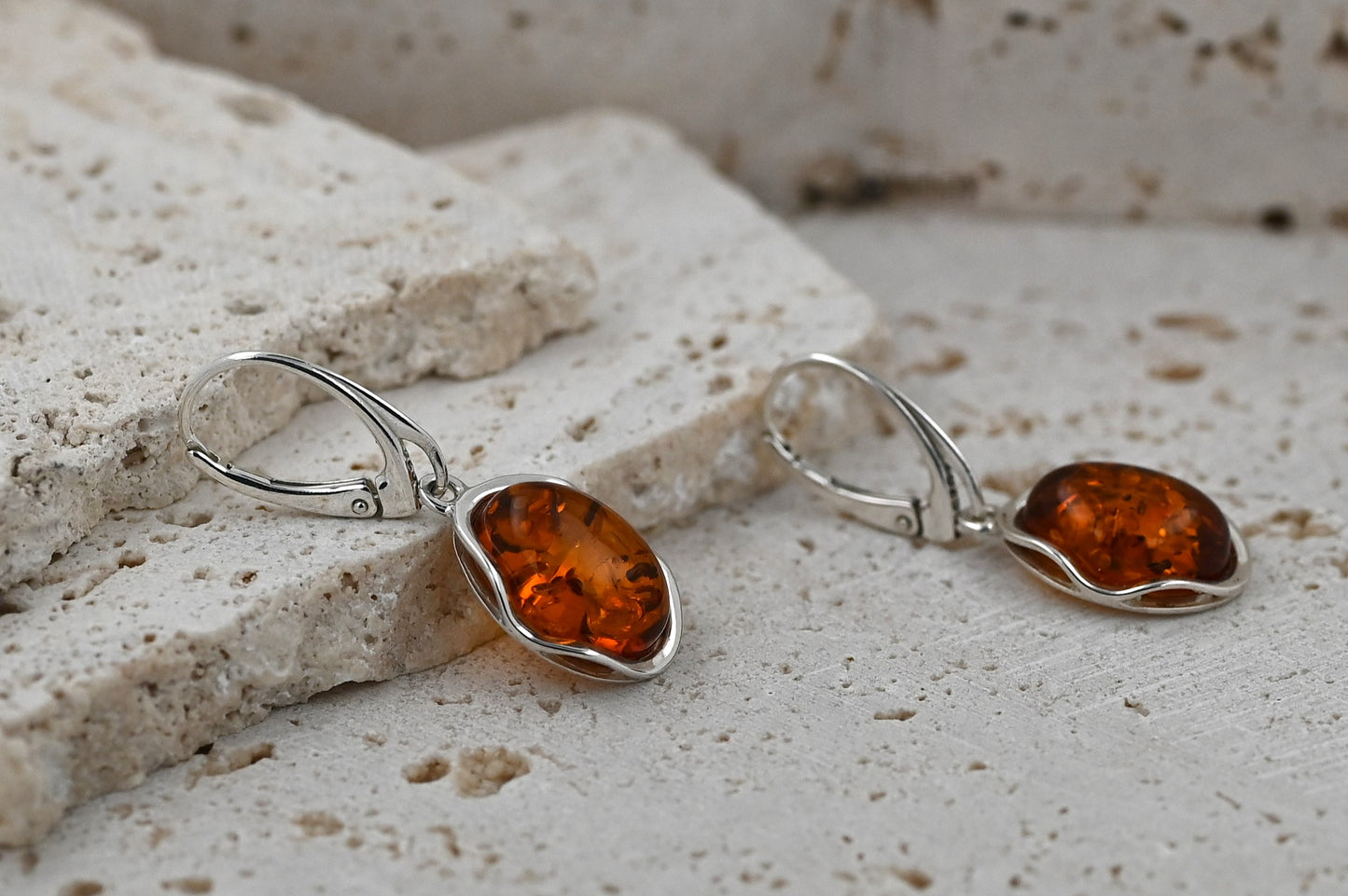 Amber Wave Earrings, Cognac, Silver 925