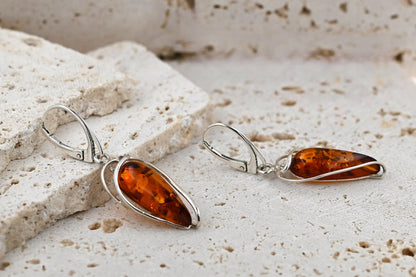 Amber Moon Earrings, Cognac, Silver 925