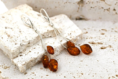 Amber Stars Earrings, Cognac, 925 Silver