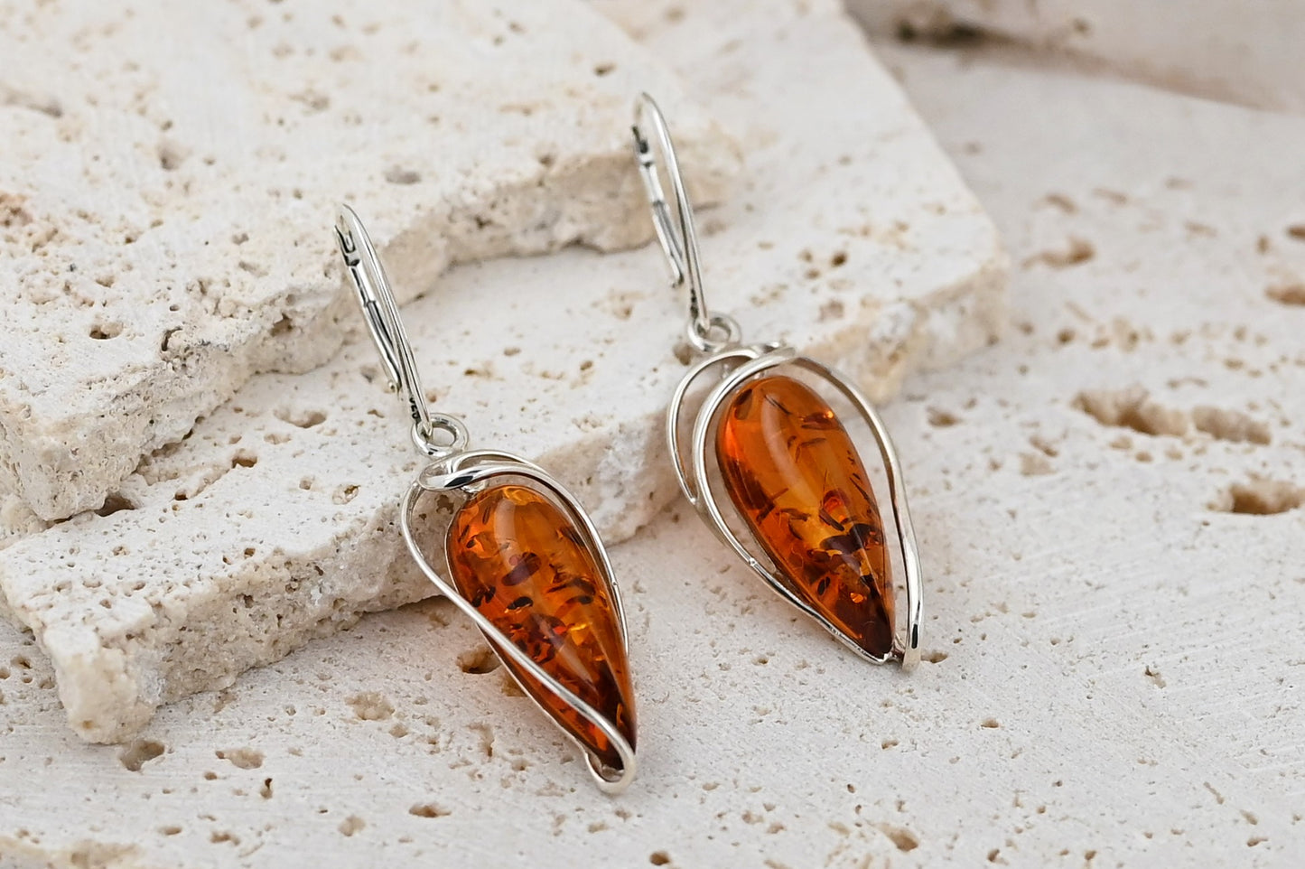 Amber Moon Earrings, Cognac, Silver 925