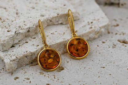 Amber Aura Earrings, Cognac, Gold-plated Silver