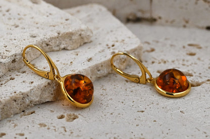 Amber Aura Earrings, Cognac, Gold-plated Silver