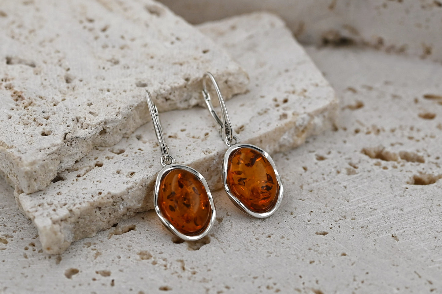 Amber Wave Earrings, Cognac, Silver 925