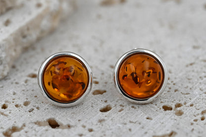 Amber Aura Stud Earrings, Cognac, Silver 925