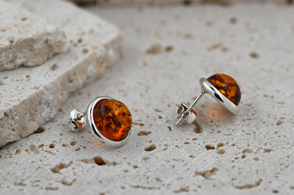 Amber Aura Stud Earrings, Cognac, Silver 925