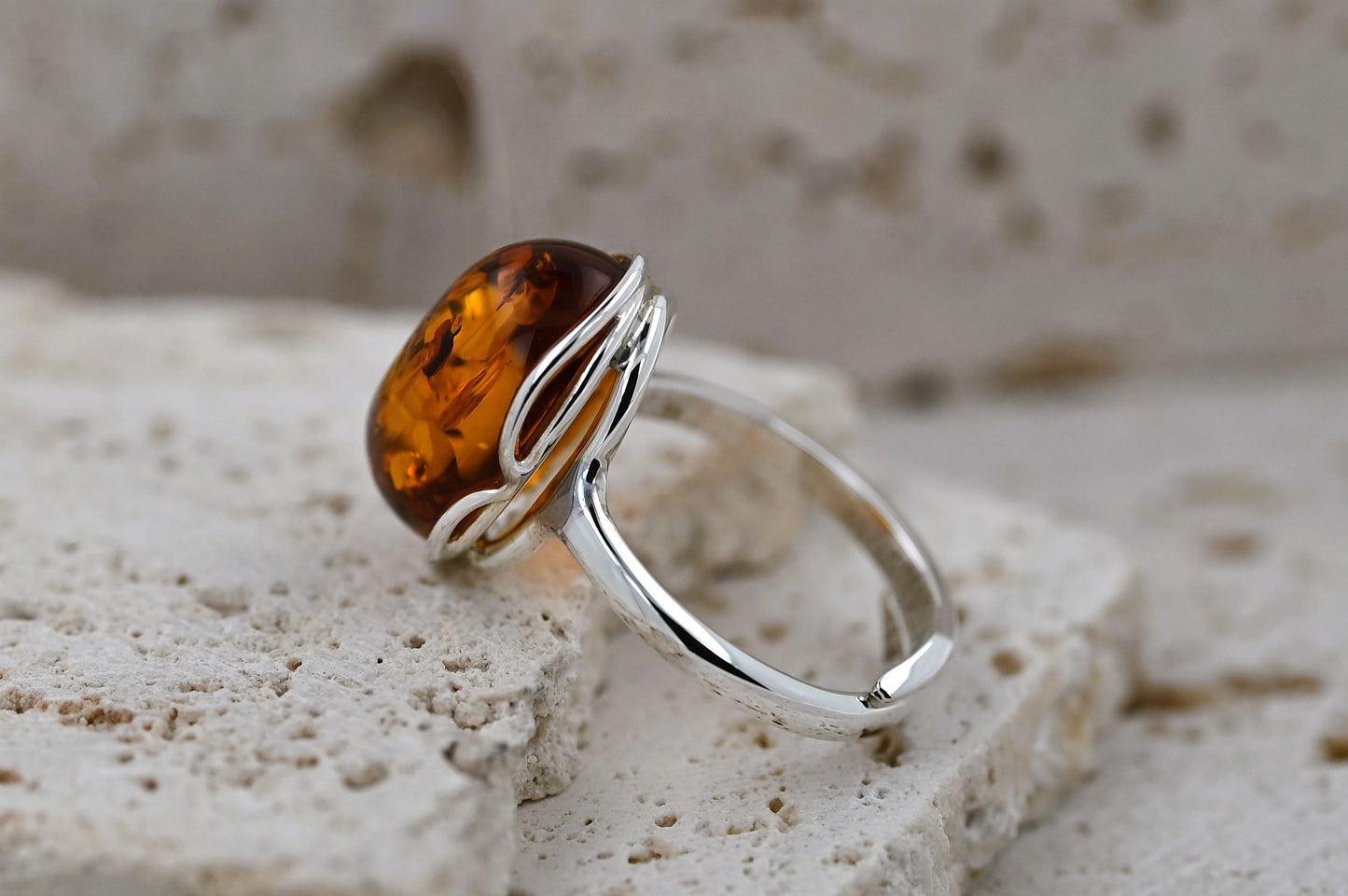 Amber Harmony Ring, Cognac, Silver 