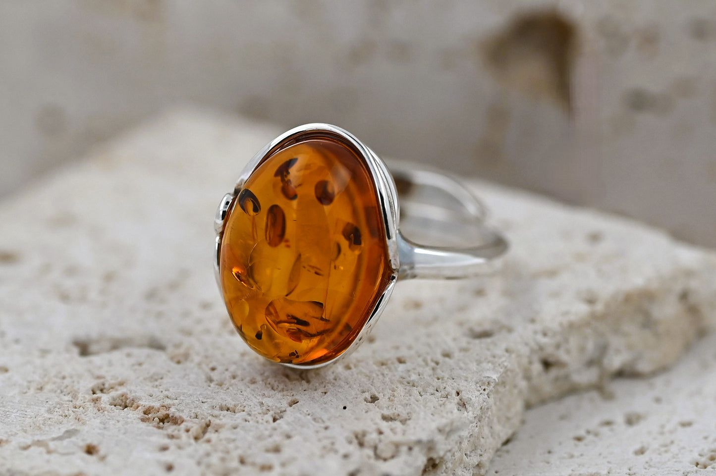 Amber Harmony Ring, Cognac, Silver 