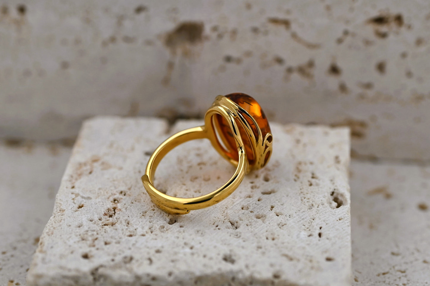 Amber Harmony Ring, Cognac, Gold-plated Silver