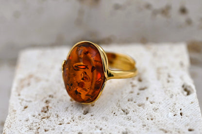 Amber Harmony Ring, Cognac, Gold-plated Silver