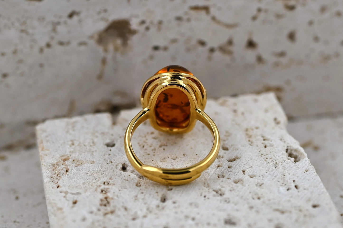 Amber Harmony Ring, Cognac, Gold-plated Silver